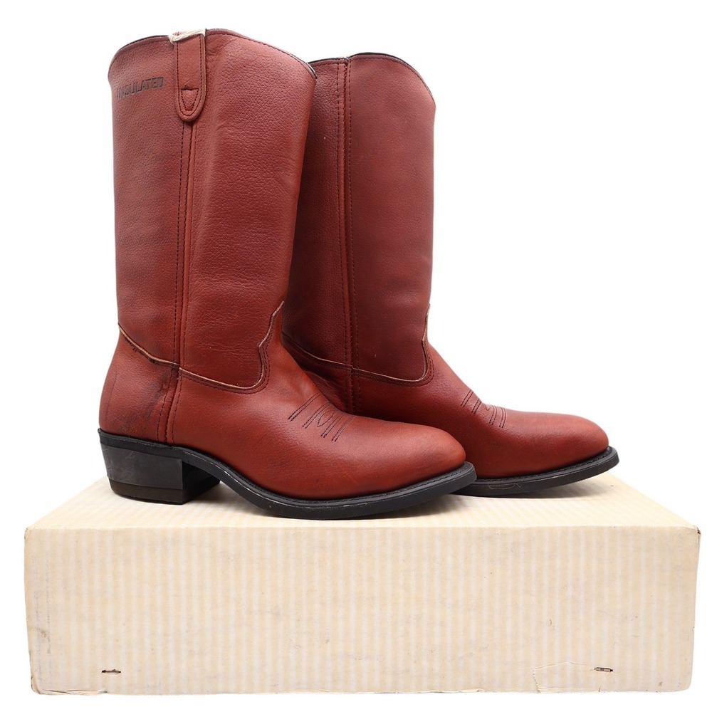 Double-H Vintage 70s Western Boots Mens 8D Brown Steel Toe Leather 1510 NIB